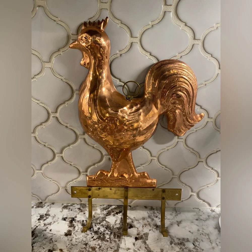 Vintage Genin Trudeau - Retro Copper Chicken with Brass Hooks